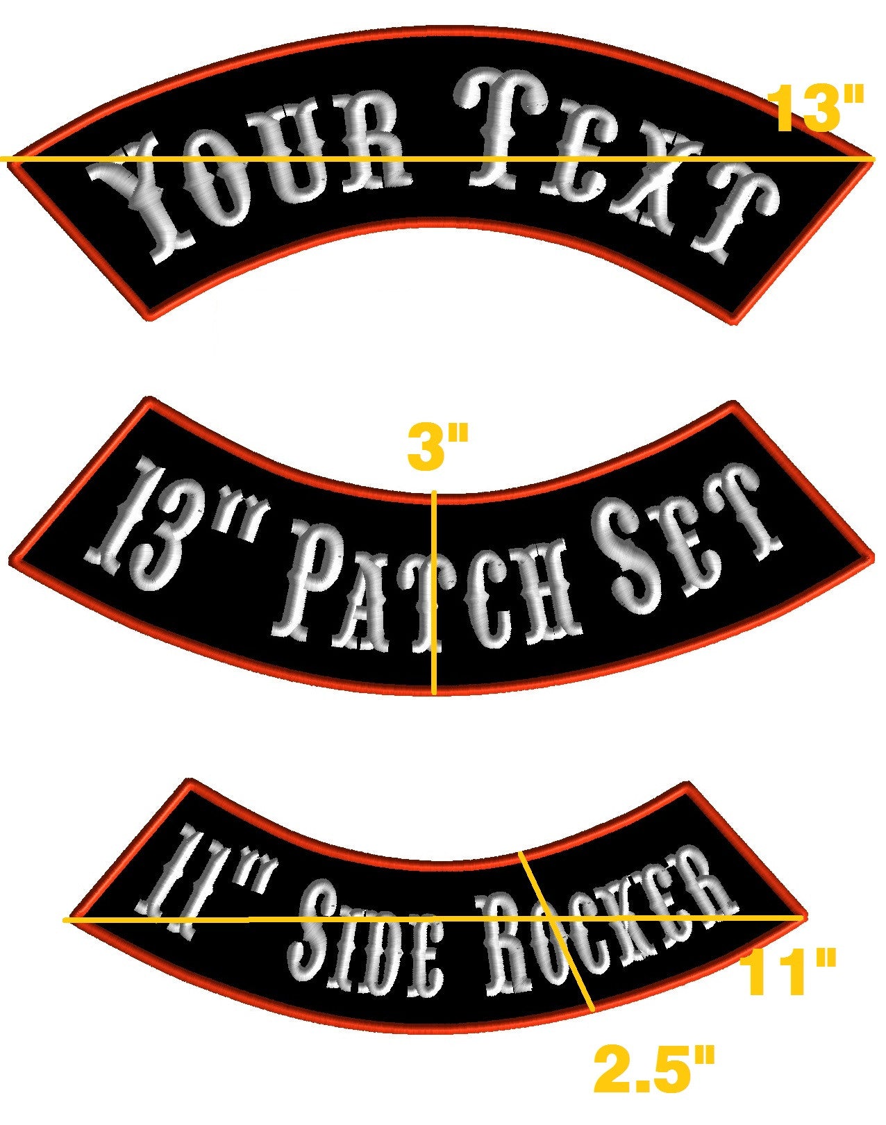 5 piece custom rocker patch set measurement